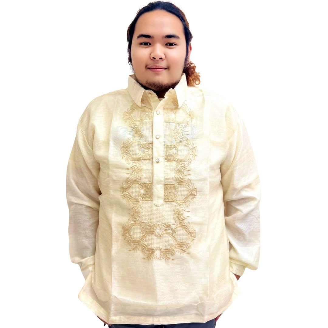 filipino dress shirt Barong Tagalog Special Double Lining with Piping Brown Kubo Design – Sukli