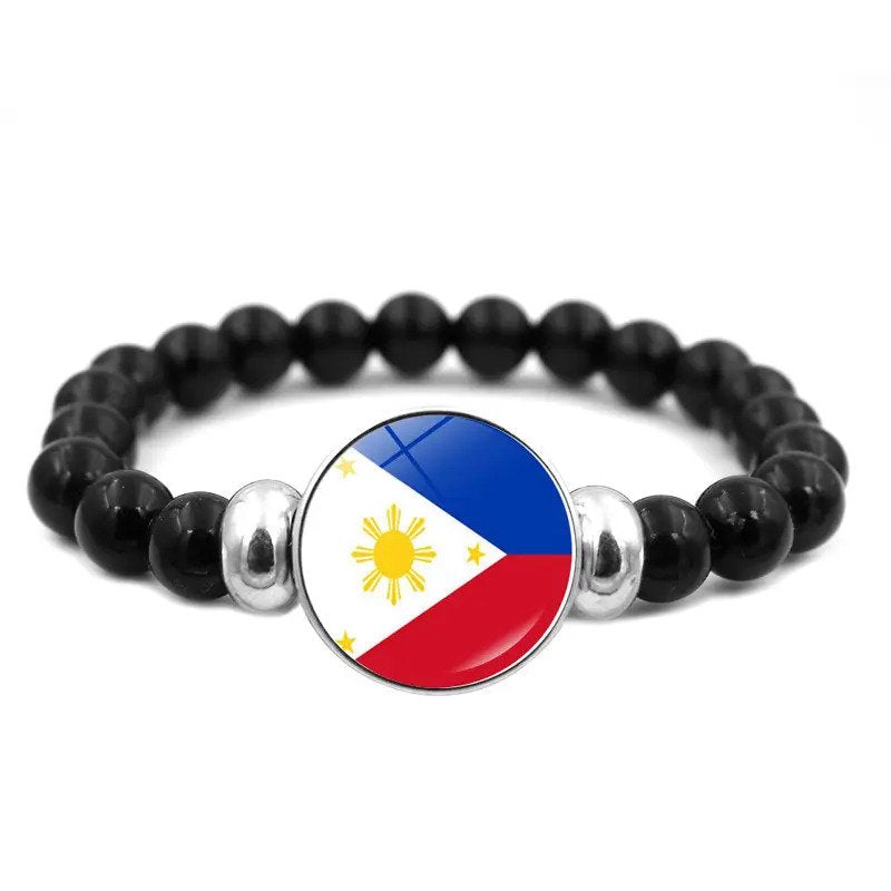 Philippine Flag Snap Button Elastic Jewelry Band Beaded Bracelet - 420 G