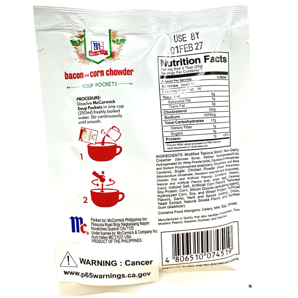 McCormick -  Soup Pockets Bacon & Corn Chowder - 25 G