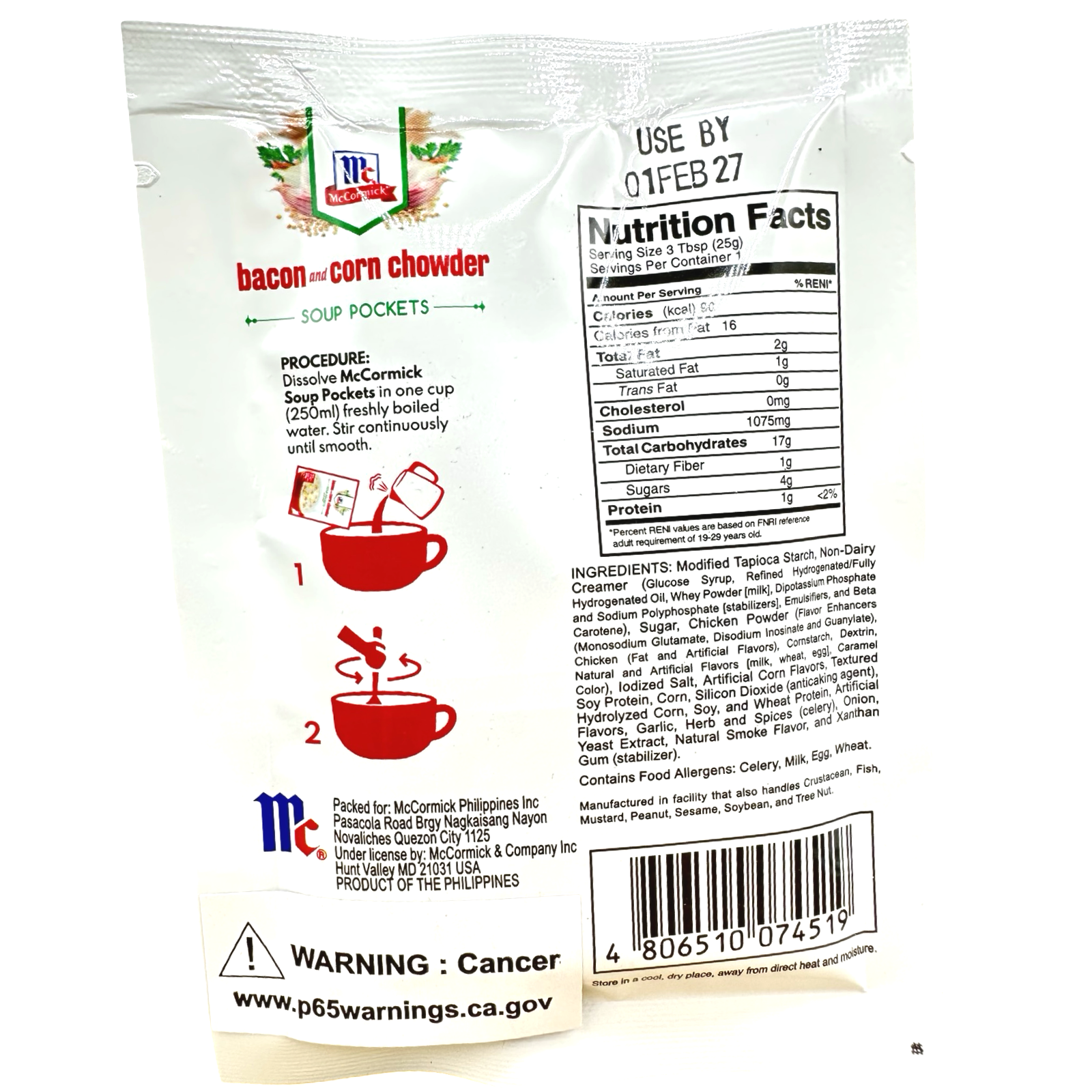 McCormick -  Soup Pockets Bacon & Corn Chowder - 25 G