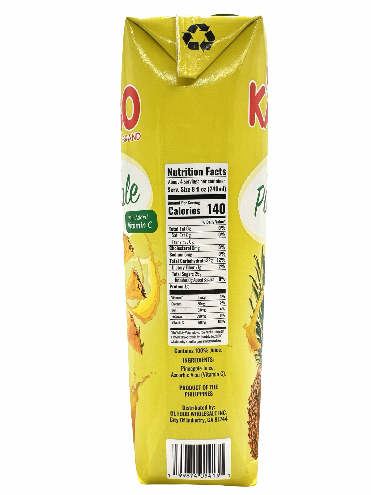 Kapuso - Pineapple Juice Drink in Tetra - 33.8 OZ