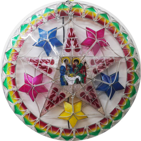 Philippines Christmas Capiz Parol Lantern Star (Tala) Nativity Scene - Green / Red / White LED Show - Size 30