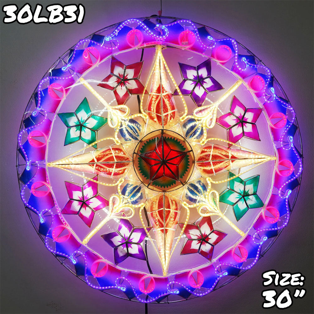 Philippines Christmas Capiz Parol Lantern Star (Tala) - Red / Blue / White LED Show - Size 30" / 4 KG / 110 V (30LB31)