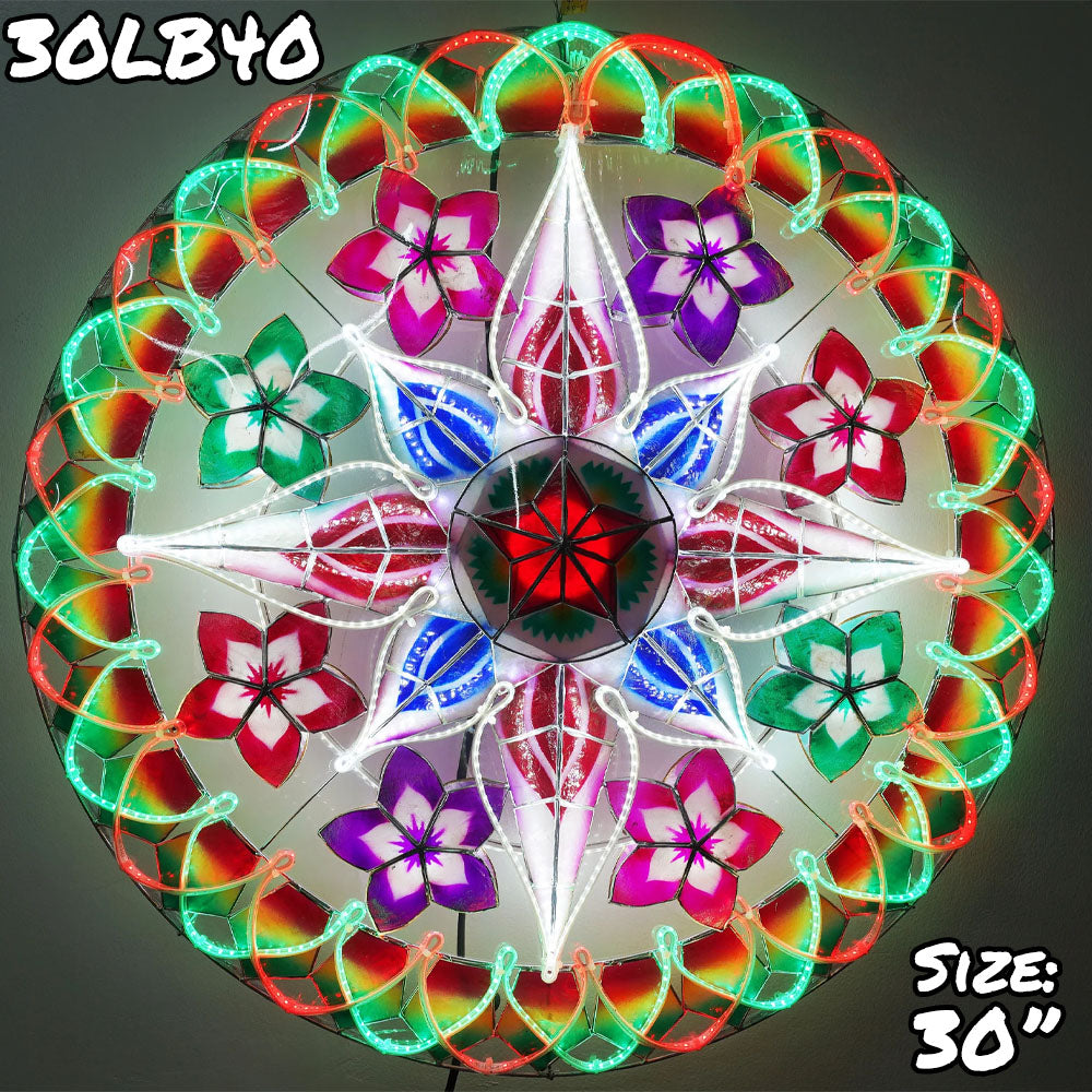 Philippines Christmas Capiz Parol Lantern Star (Tala) - Red / Green / White LED Show - Size 30" / 4 KG / 110 V (30LB40)