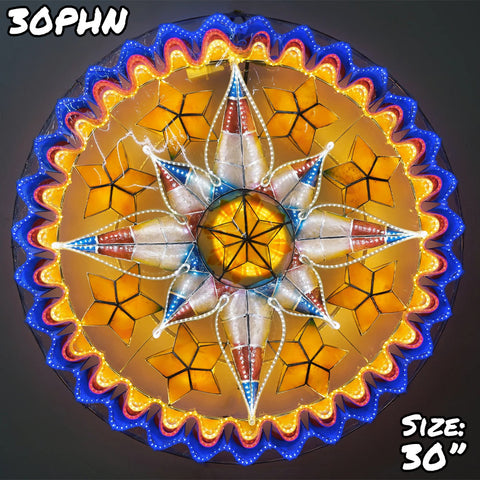 Philippines Christmas Capiz Parol Lantern Star PH Color Design (Tala) - Red / White / Yellow / Blue LED Show - Size 30