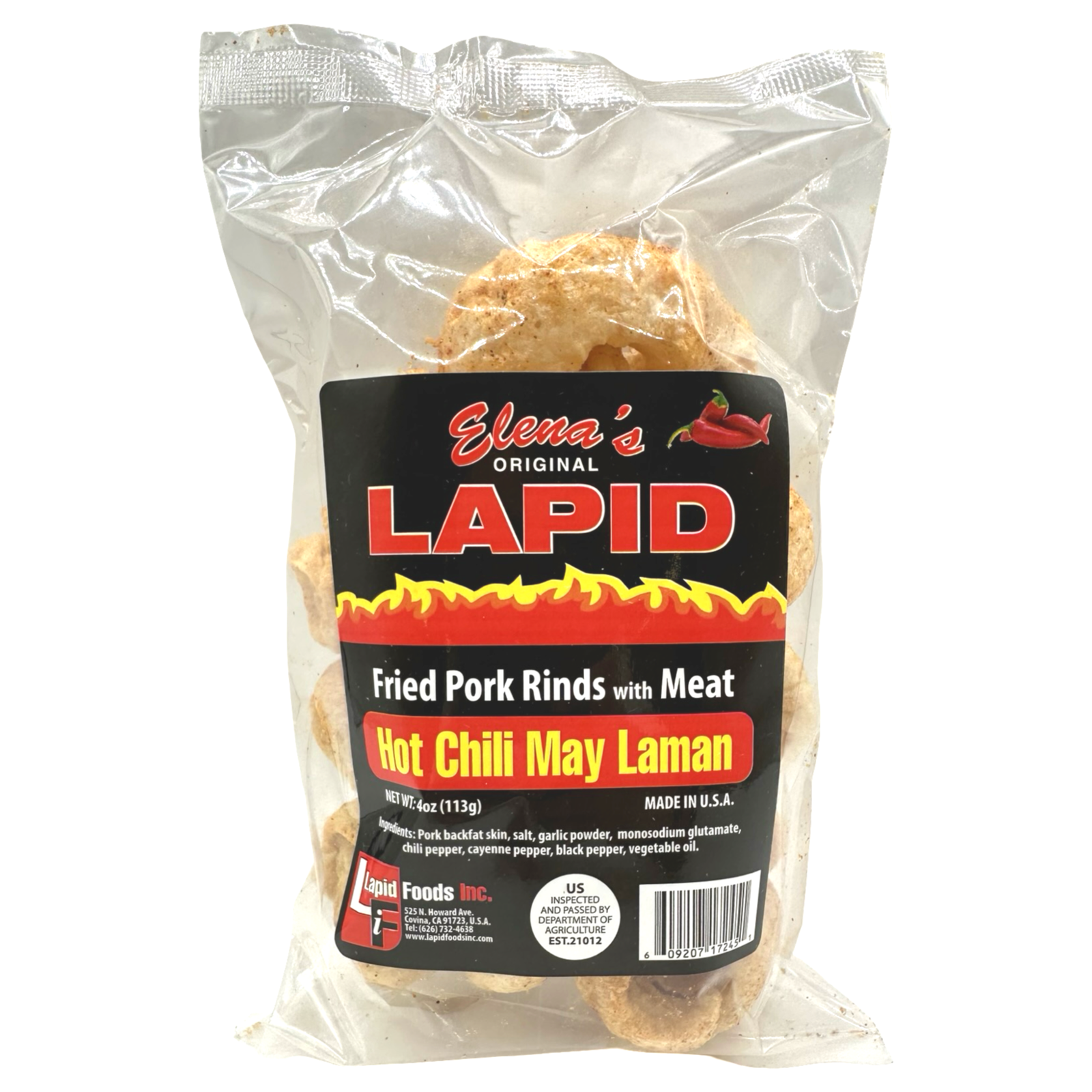 Lapid - Chicharon Hot Chil - May Laman - 4 OZ