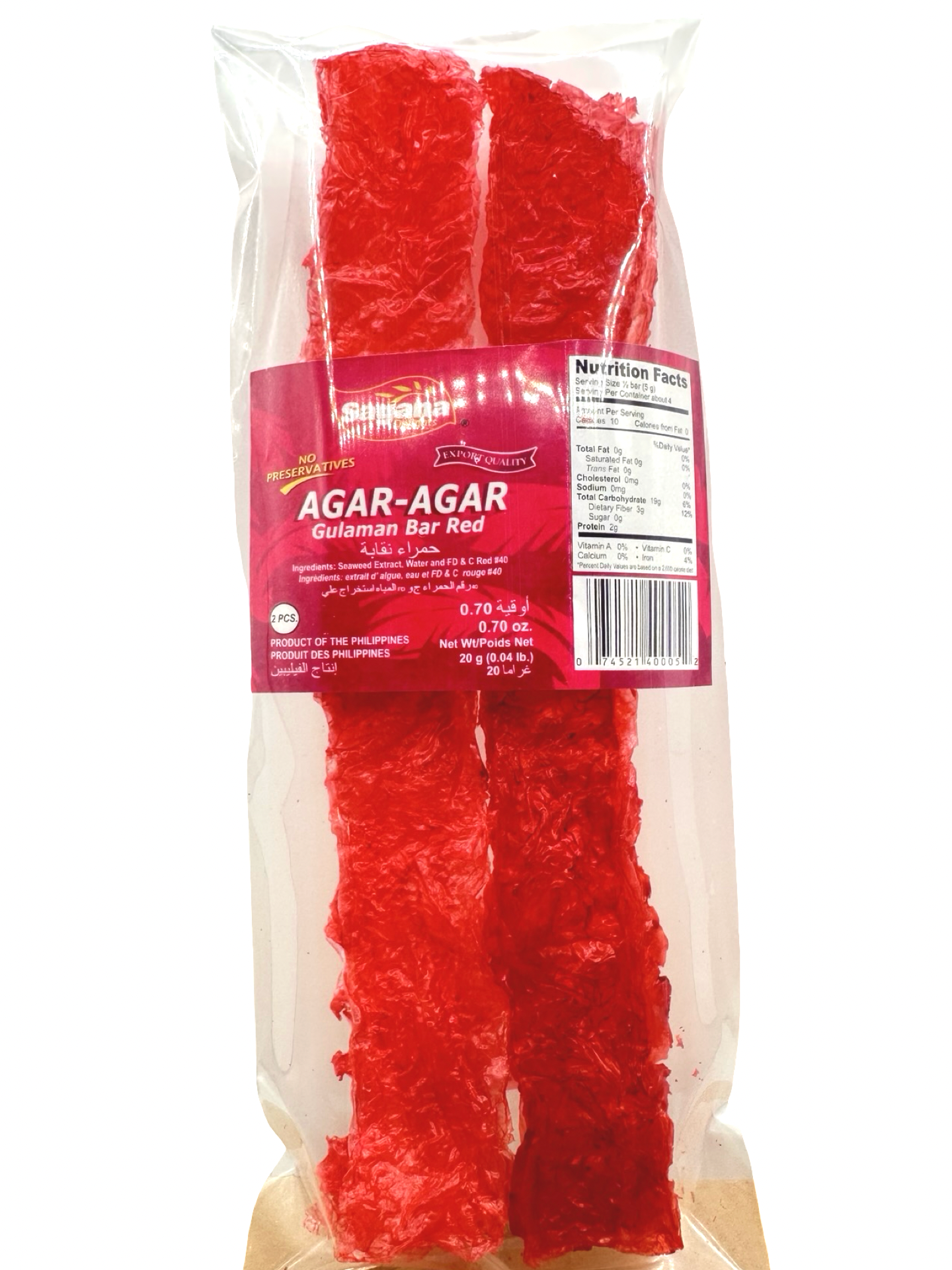 Sagana - AgarAgar Gulaman Bar Red - 20g