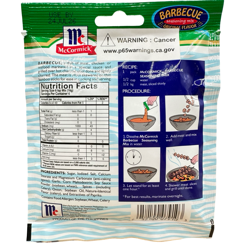 McCormick Mix Seasoning BBQ Original Flavor 65 G (2.29oz) (Mix Meat Marinate BBQ)