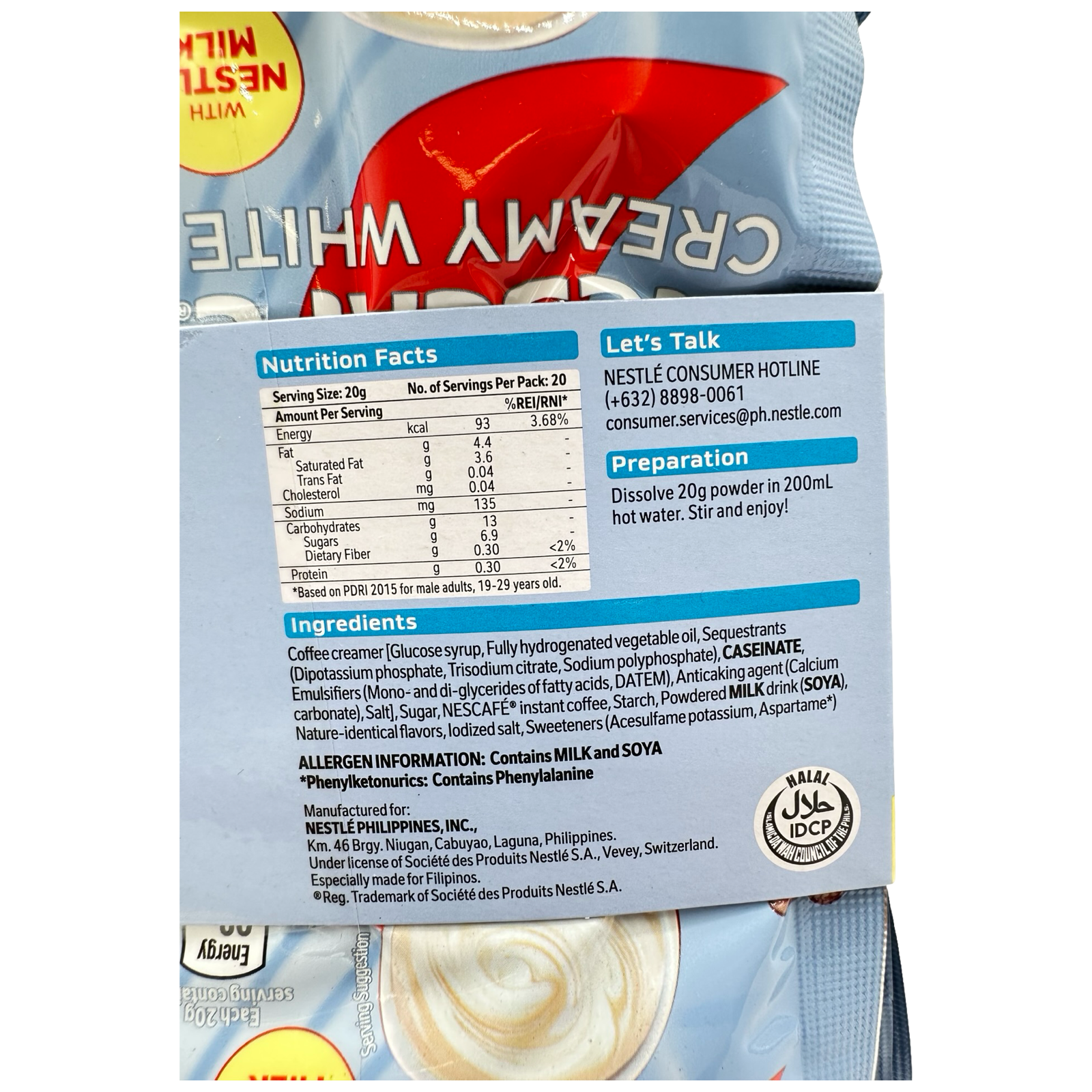 Nescafe - Creamy White with Nestle Milk Drink - 20 Pack Sachet Servings - 400 G