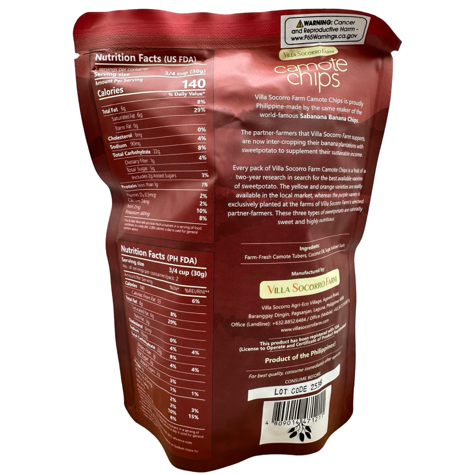 Villa Socorro - Sweet Potato (Camote) Chips - Sweet & Salty - 60 G