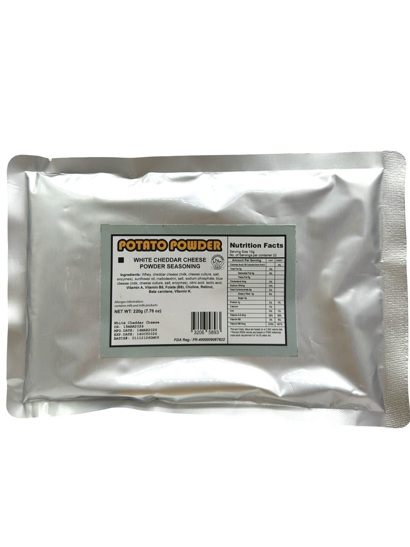 Potato Powder - White Cheddar Cheese Powder Seasoning - 220 G