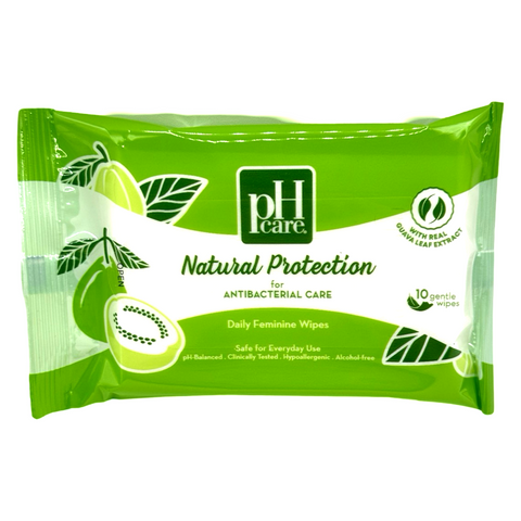 pH Care - Natural Protection for Antibacterial Care - Daily Feminine Wipes - 10 Wipes