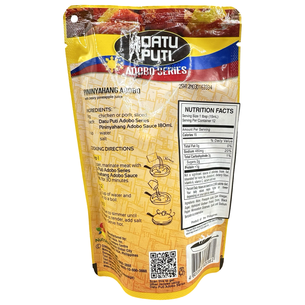 Datu Puti - Adobo Series - Pininyahan - 180 ML