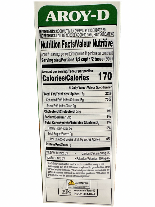 Aroy - D - Coconut Milk Original - Tetra Pack 1L