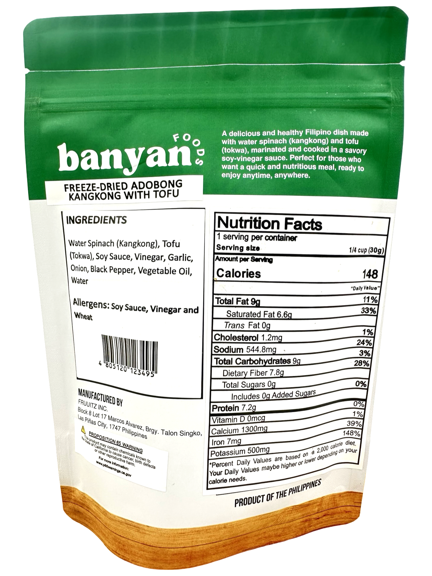 BANYAN FOODS FREEZE-DRIED ADOBONG KANGKONG W/ TOFU - 30g
