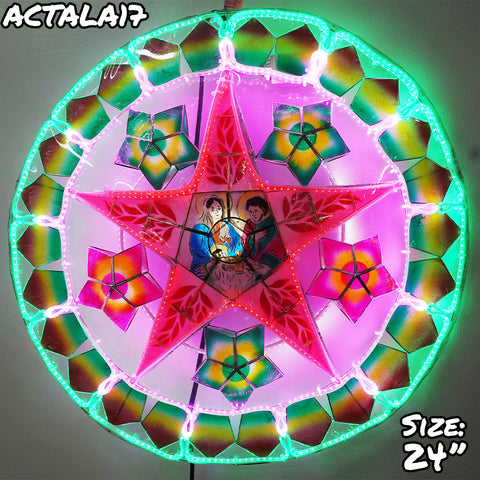 Philippines Christmas Capiz Parol Lantern Star (Tala) Nativity Scene - Green/ Red/ Purple- Size 24