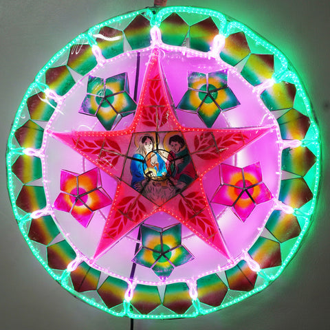 Philippines Christmas Capiz Parol Lantern Star (Tala) Nativity Scene - Green/ Red/ Purple- Size 24