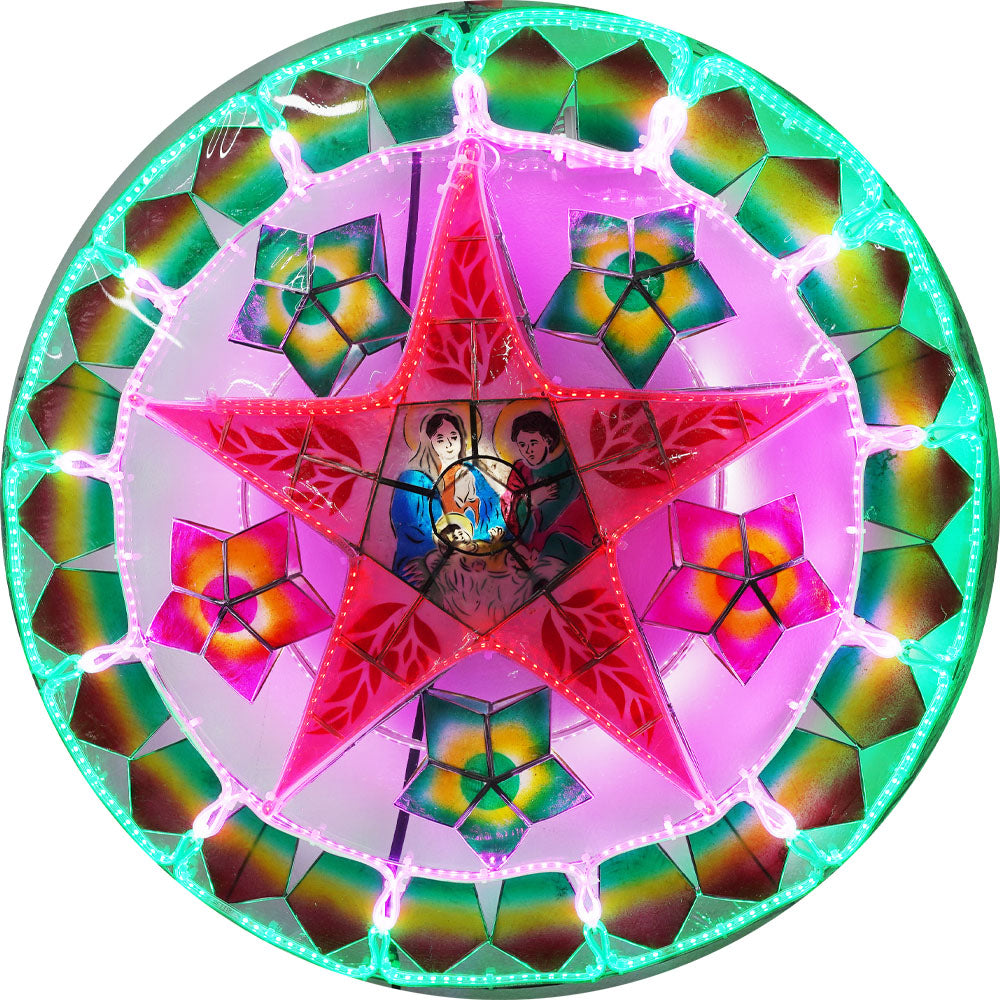 Philippines Christmas Capiz Parol Lantern Star (Tala) Nativity Scene - Green/ Red/ Purple- Size 24