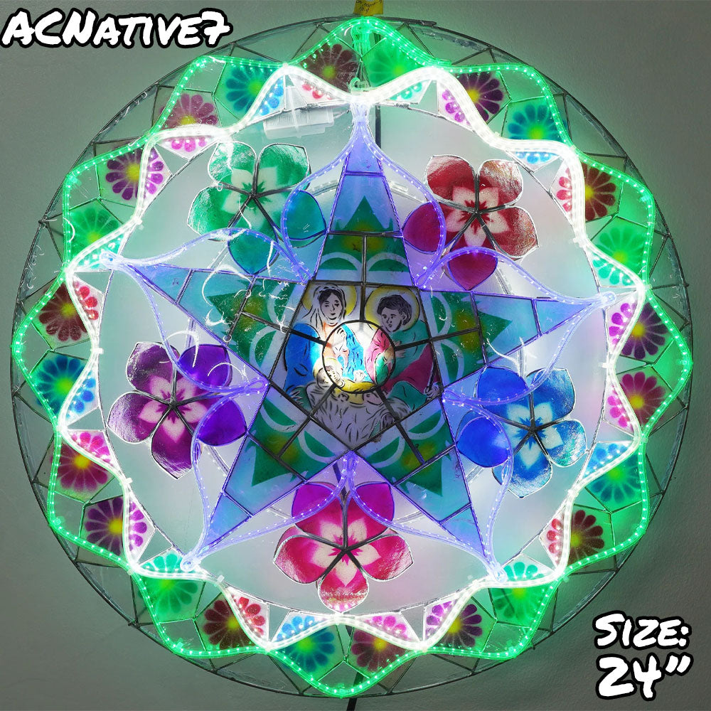 Philippines Christmas Capiz Parol Lantern Star (Tala) Nativity Scene - Green/ Blue/ White- Size 24" / 2 KG / 110 V (ACNative7)