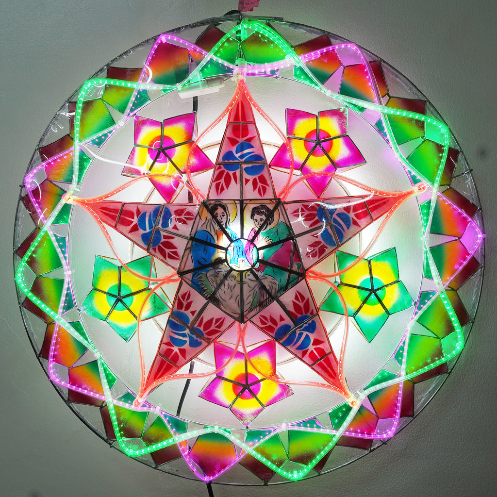 Philippines Christmas Capiz Parol Lantern Star (Tala) - Green/ Red/ Purple- Size 24" / 2 KG / 110 V (ACNative1)