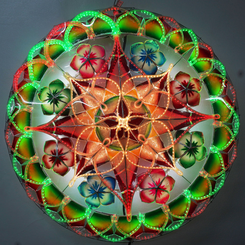 Philippines Christmas Capiz Parol Lantern Star (Tala) - Green/ Red/ White- Size 24" / 2 KG / 110 V (ACTala14)