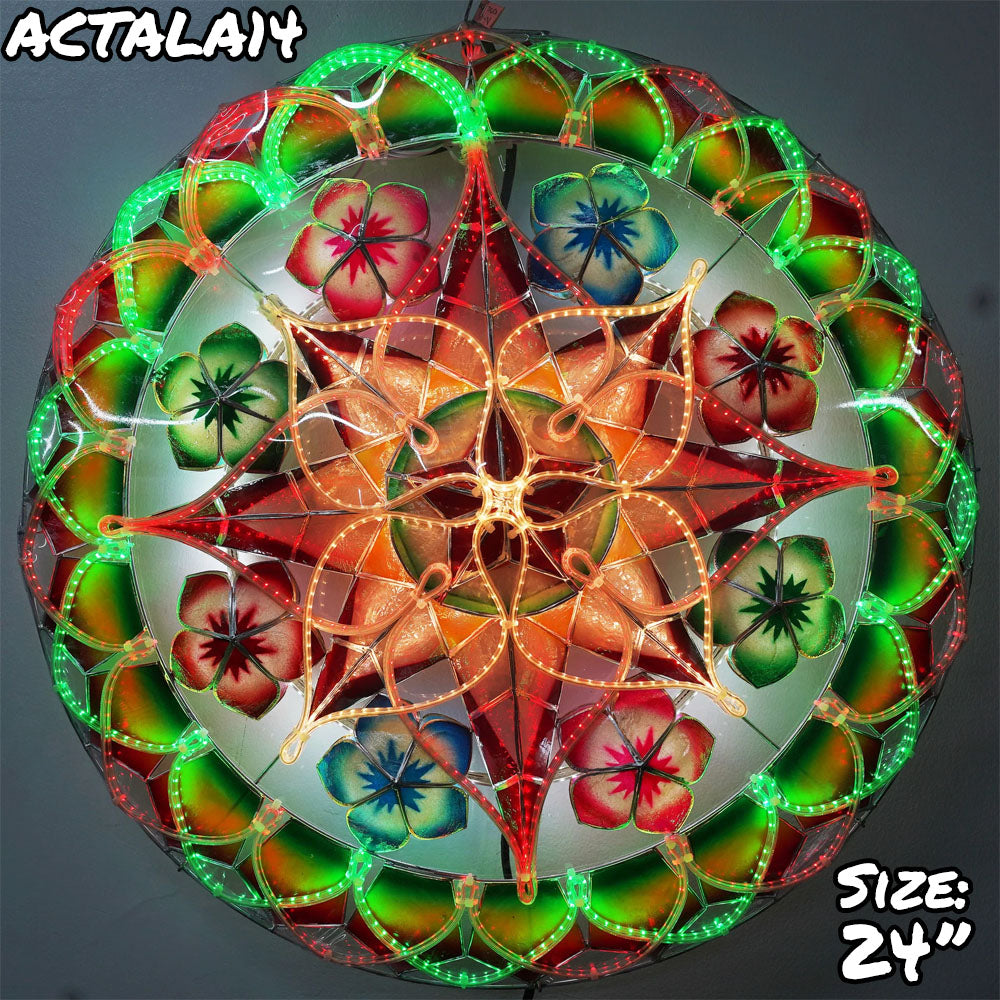 Philippines Christmas Capiz Parol Lantern Star (Tala) - Green/ Red/ White- Size 24" / 2 KG / 110 V (ACTala14)