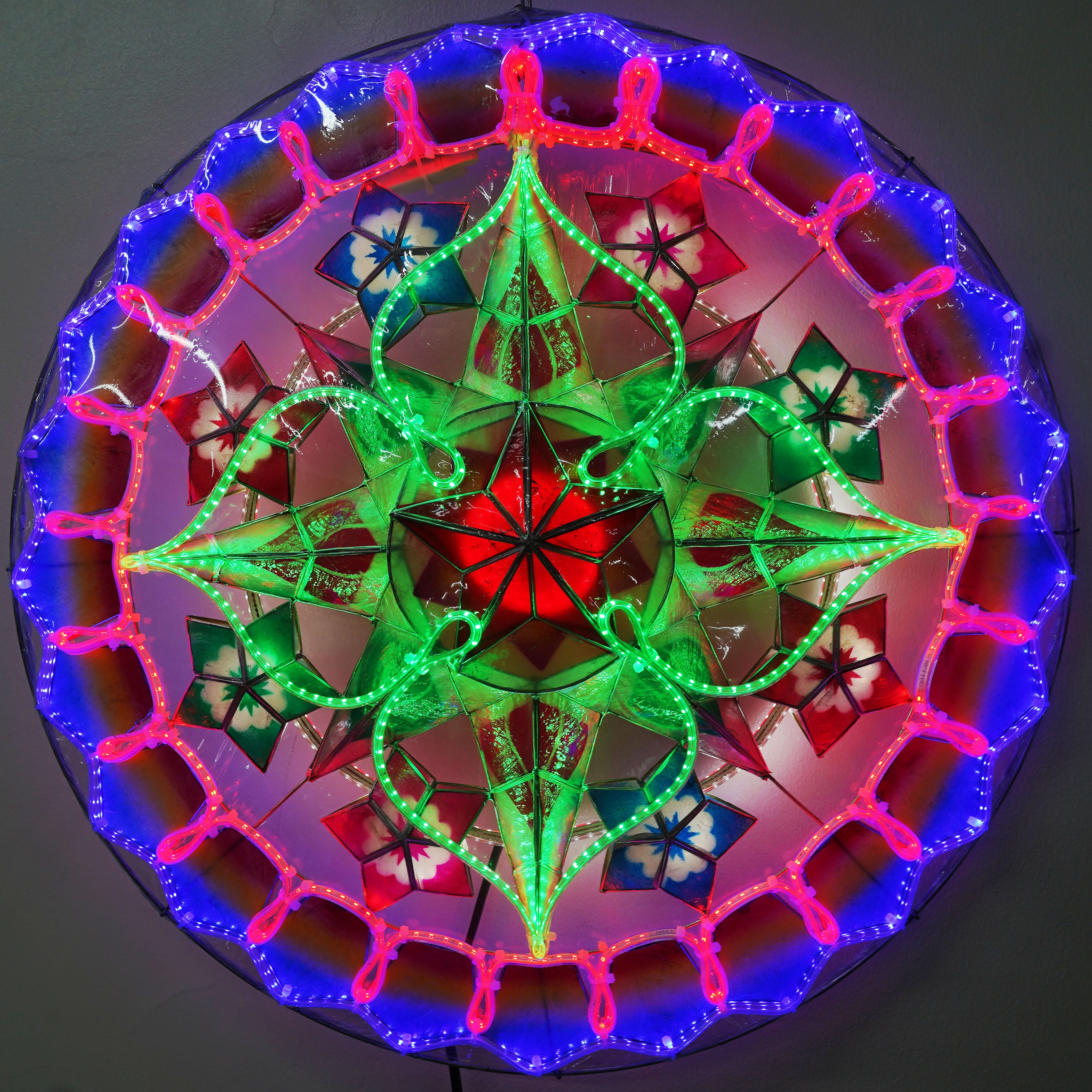 Philippines Christmas Capiz Parol Lantern Star (Tala) - Green/ Blue/ Red- Size 24" / 2 KG / 110 V (ACTala27)