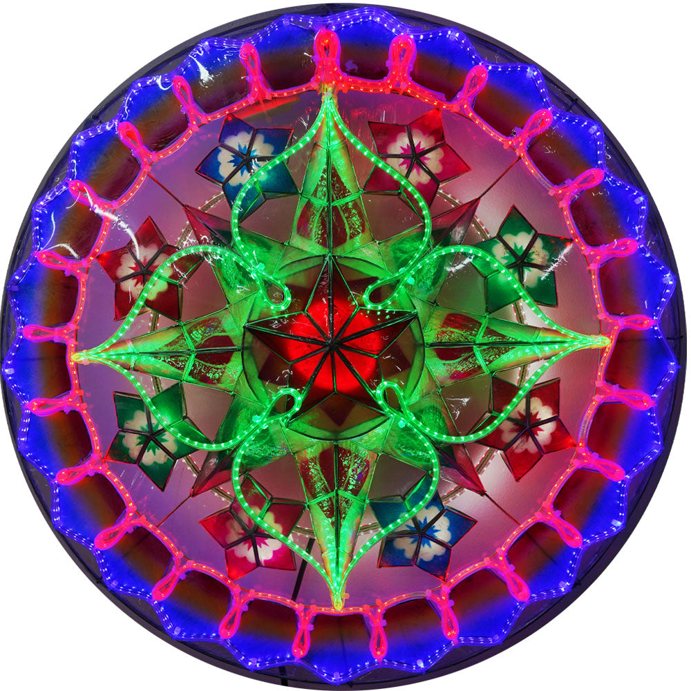 Philippines Christmas Capiz Parol Lantern Star (Tala) - Green/ Blue/ Red- Size 24" / 2 KG / 110 V (ACTala27)