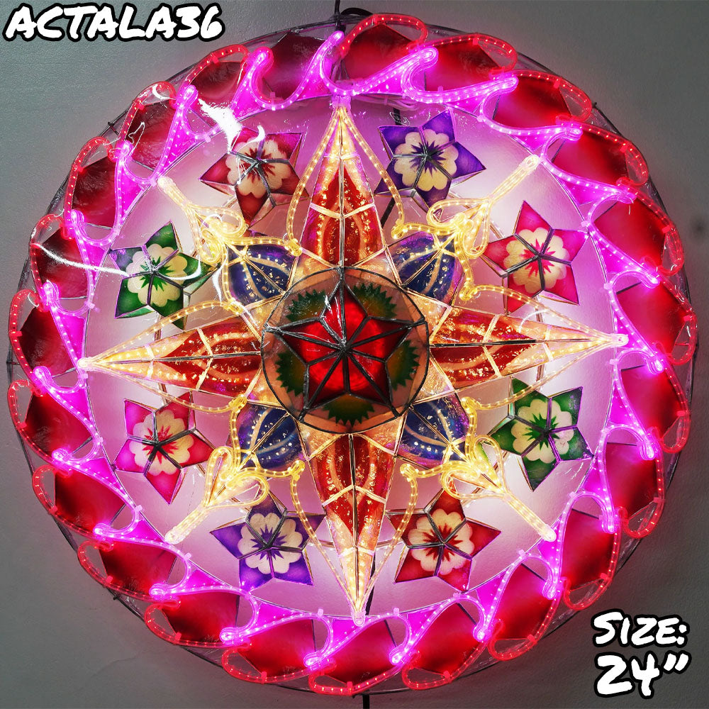 Philippines Christmas Capiz Parol Lantern Star (Tala) - White/ Red/ Purple- Size 24" / 2 KG / 110 V (ACTala36)
