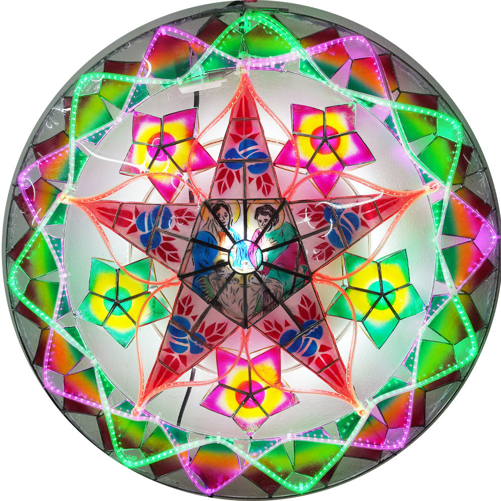 Philippines Christmas Capiz Parol Lantern Star (Tala) - Green/ Red/ Purple- Size 24" / 2 KG / 110 V (ACNative1)