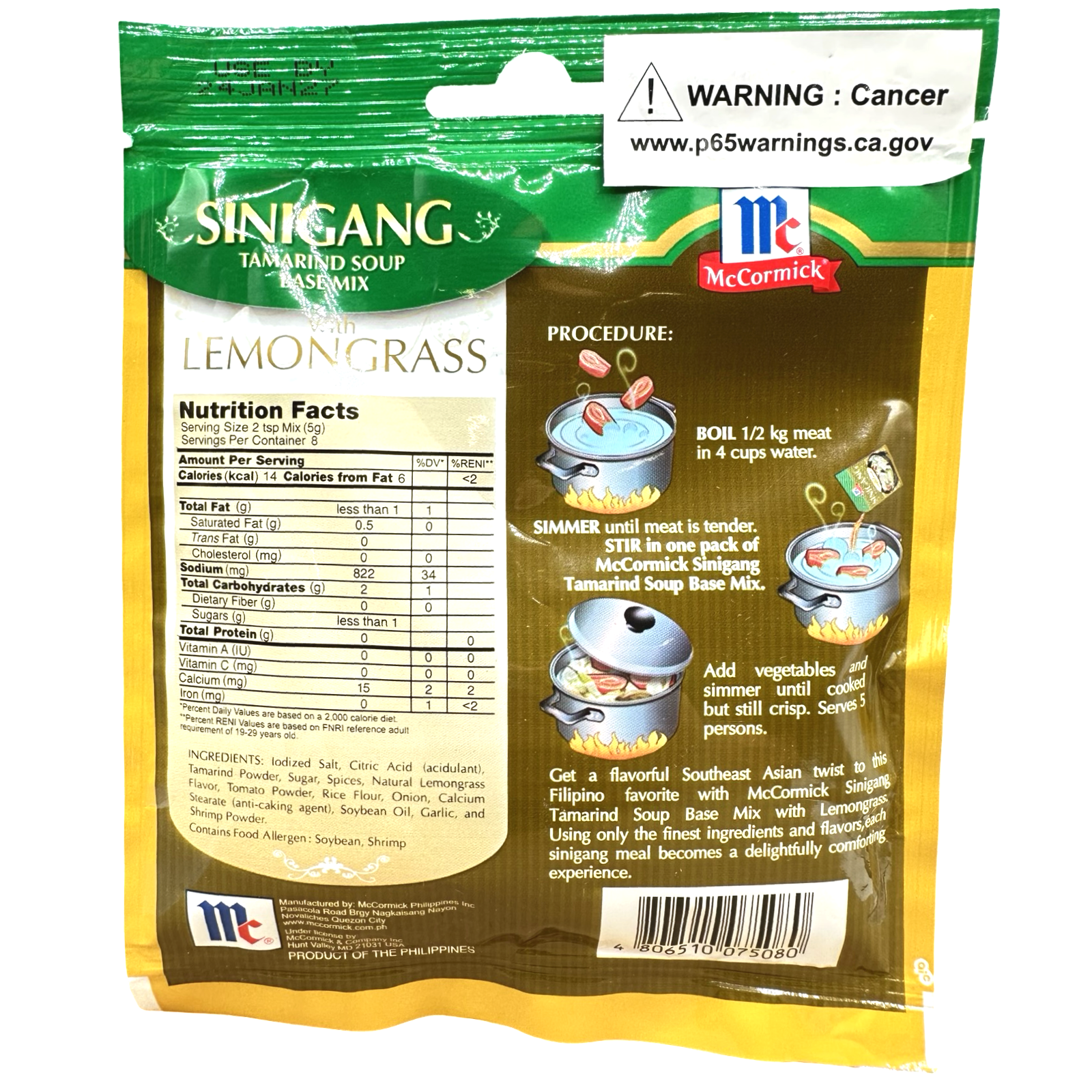 McCormick -  Mix Sinigang with LEMONGRASS - Tamarind Soup Base - 60 G (2.12oz)