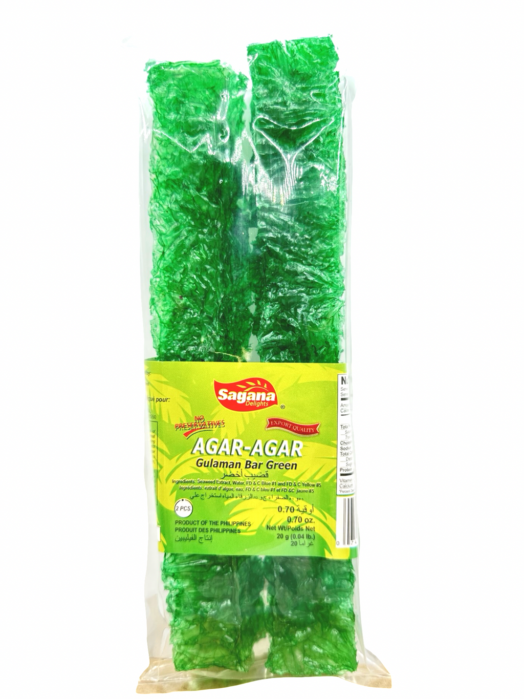 Sagana - AgarAgar Gulaman Bar Green - 20g