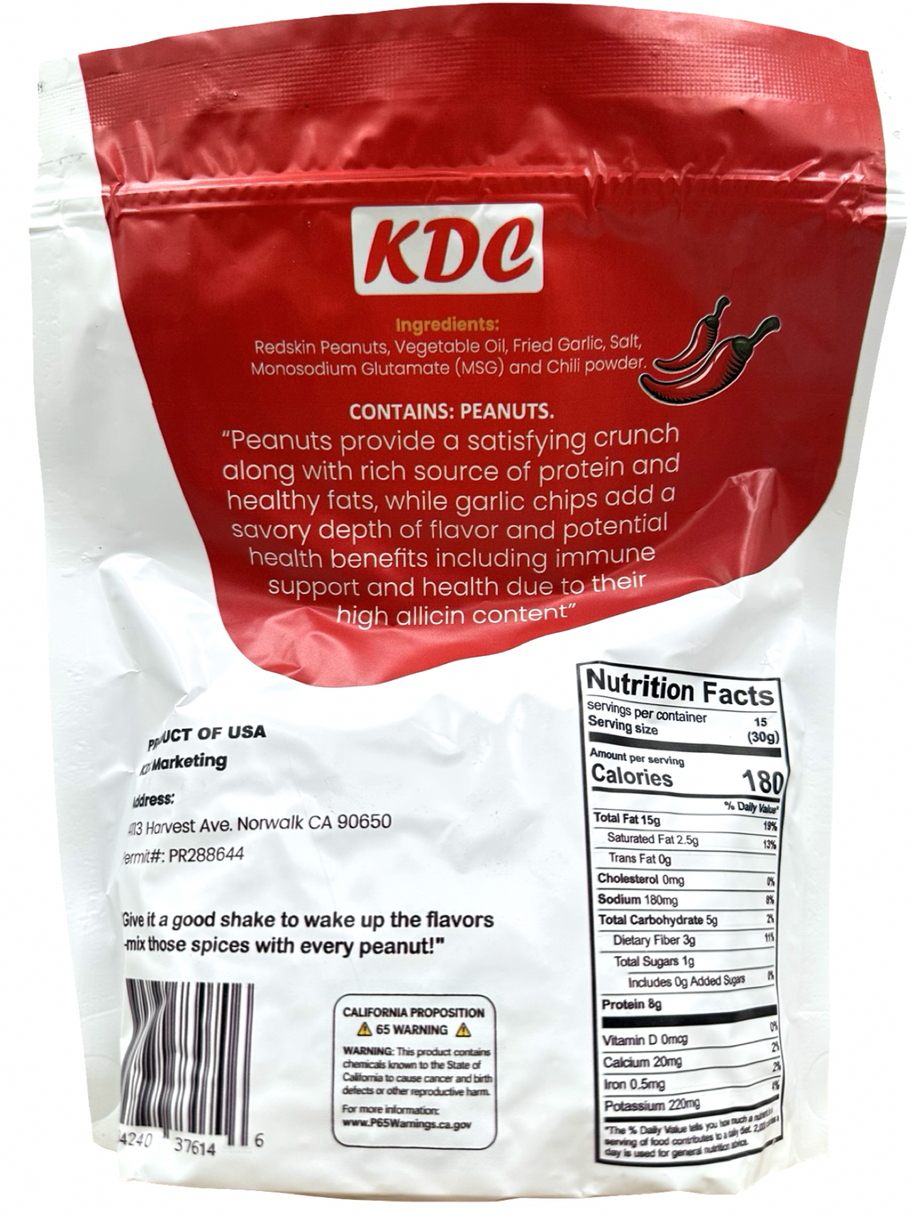 KDC - Roasted Red Skin Peanuts & Garlic Chips - SPICY - 16 OZ