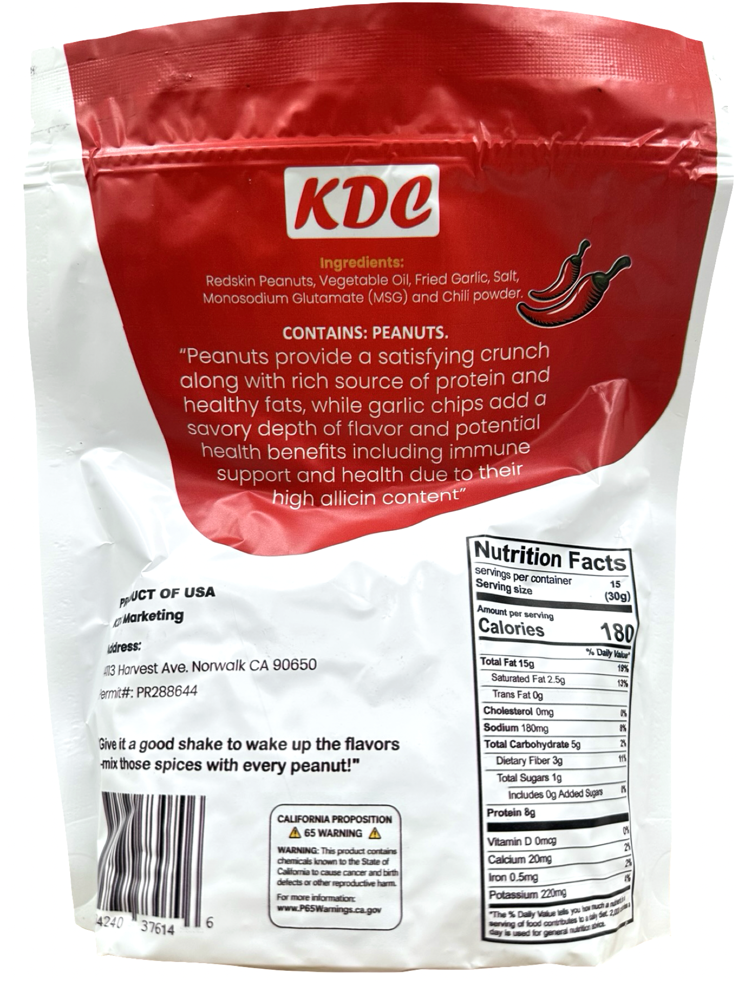 KDC - Roasted Red Skin Peanuts & Garlic Chips - SPICY - 16 OZ