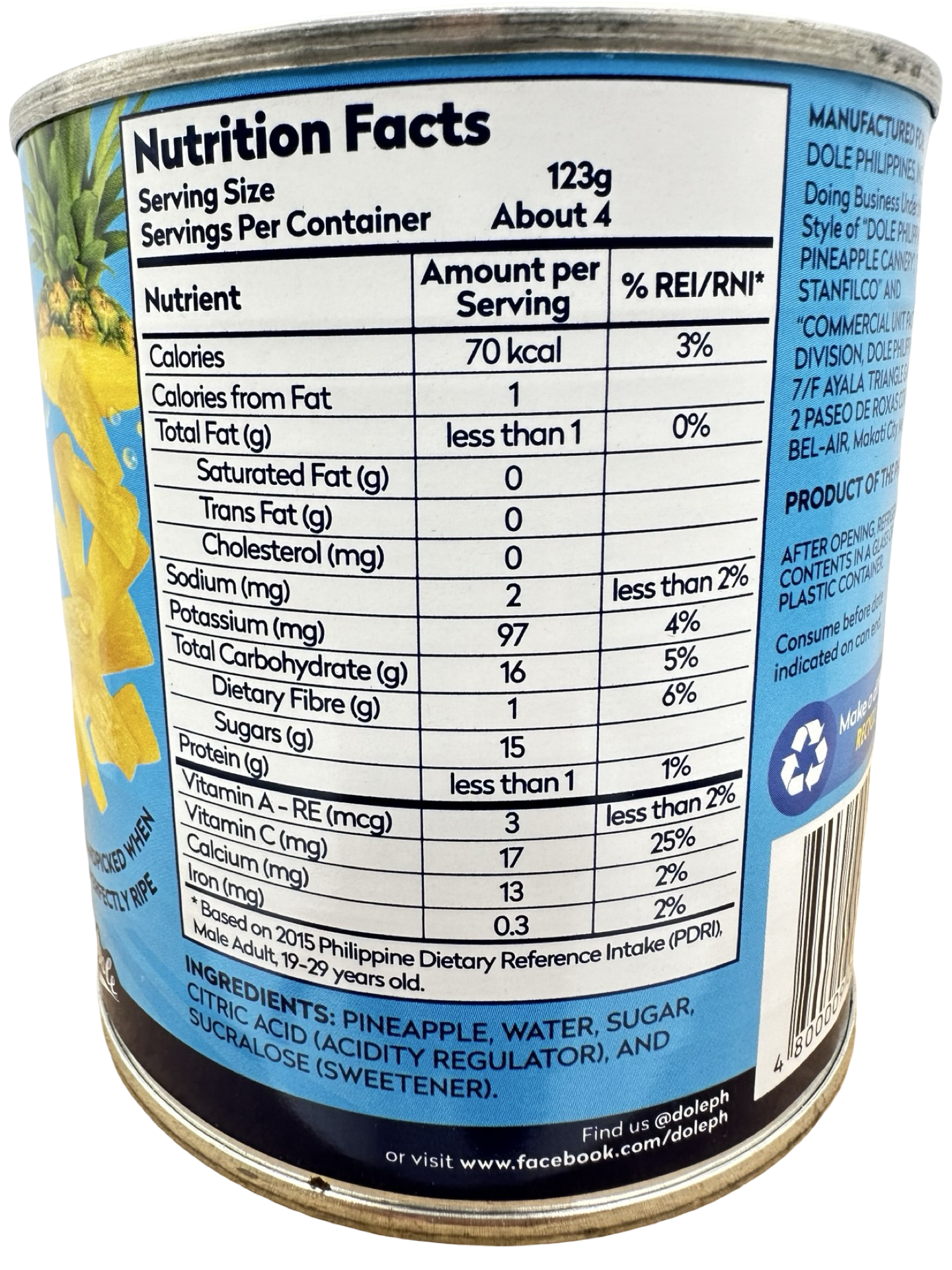 Dole - Pineapple Tidbits in extra Light Syrup - 15.2 oz