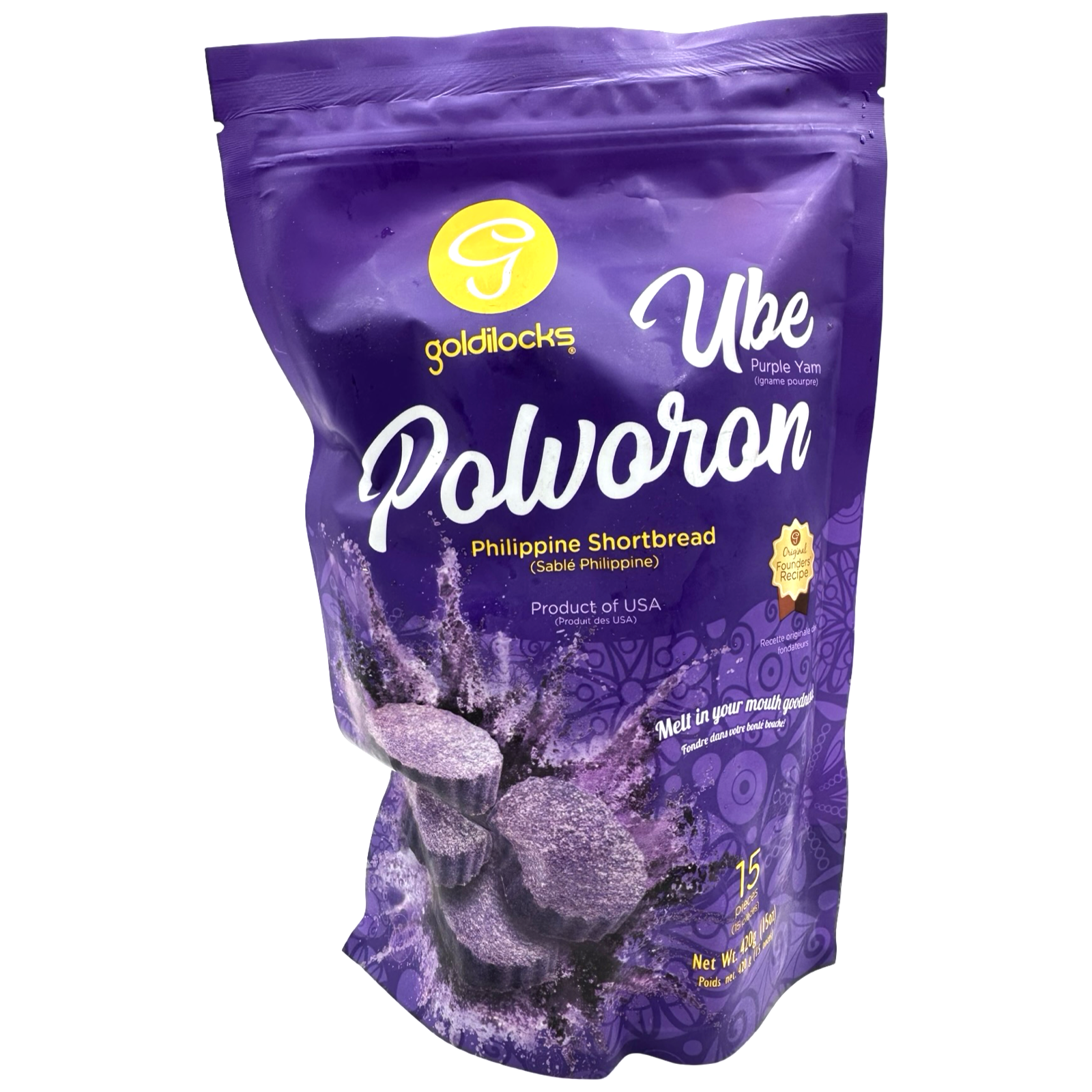 Goldilocks - Polvoron - UBE (Manila Short Bread) - Philippine Shortbread - 15 Pieces - 420 G