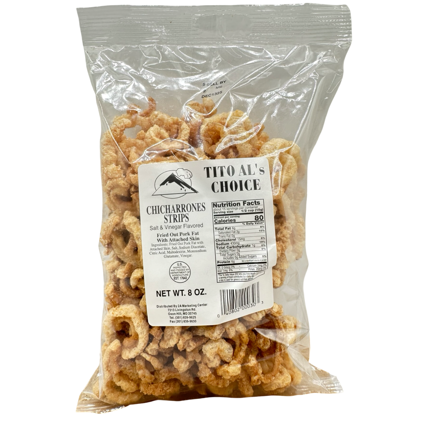 TITO AL'S Choice - Pork Crackling Chicharrones Strips - Salt & Vinegar  - 8 OZ