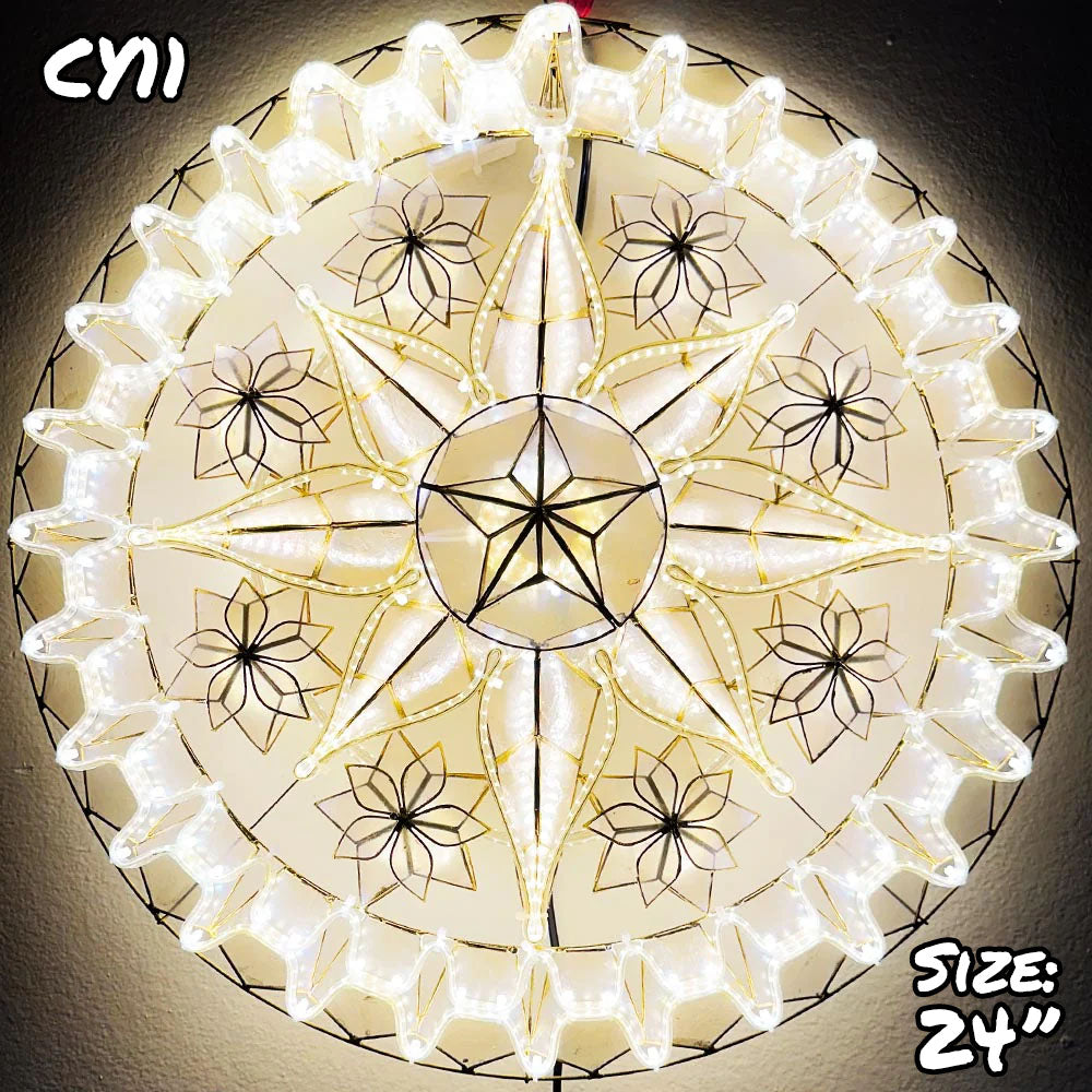 Philippines Christmas Capiz Parol Lantern Star (Tala) - WHITE ONLY LED Show - Size 24" / 2 KG / 110 V (CY11)