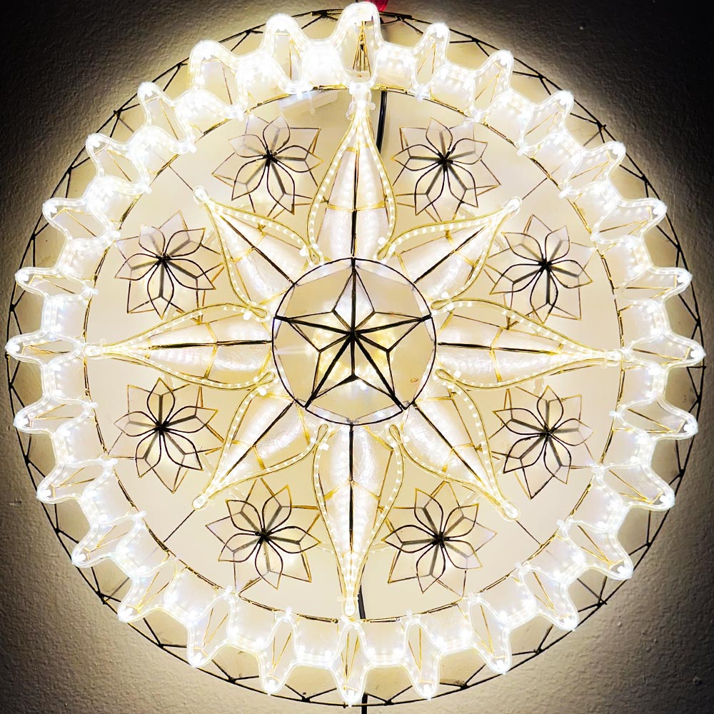 Philippines Christmas Capiz Parol Lantern Star (Tala) - WHITE ONLY LED Show - Size 24" / 2 KG / 110 V (CY11)