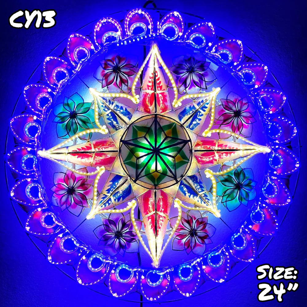 Philippines Christmas Capiz Parol Lantern Star (Tala) - Purple / Blue / Yellow / White - Size 24" / 2 KG / 110 V (CY13)