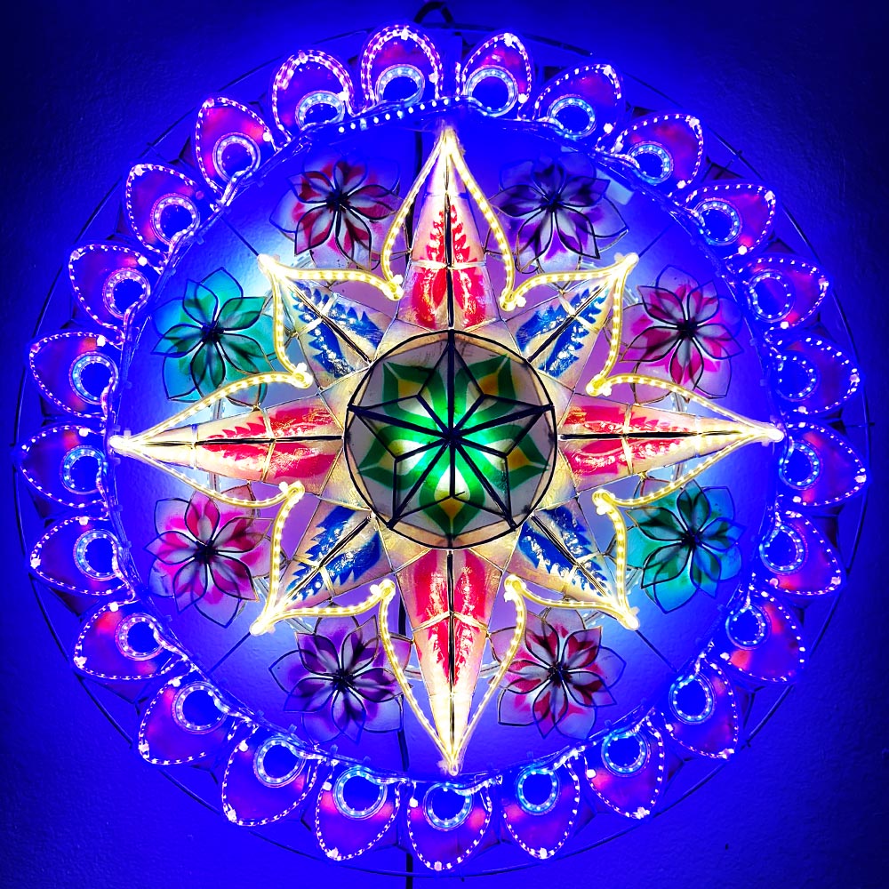 Philippines Christmas Capiz Parol Lantern Star (Tala) - Purple / Blue / Yellow / White - Size 24" / 2 KG / 110 V (CY13)