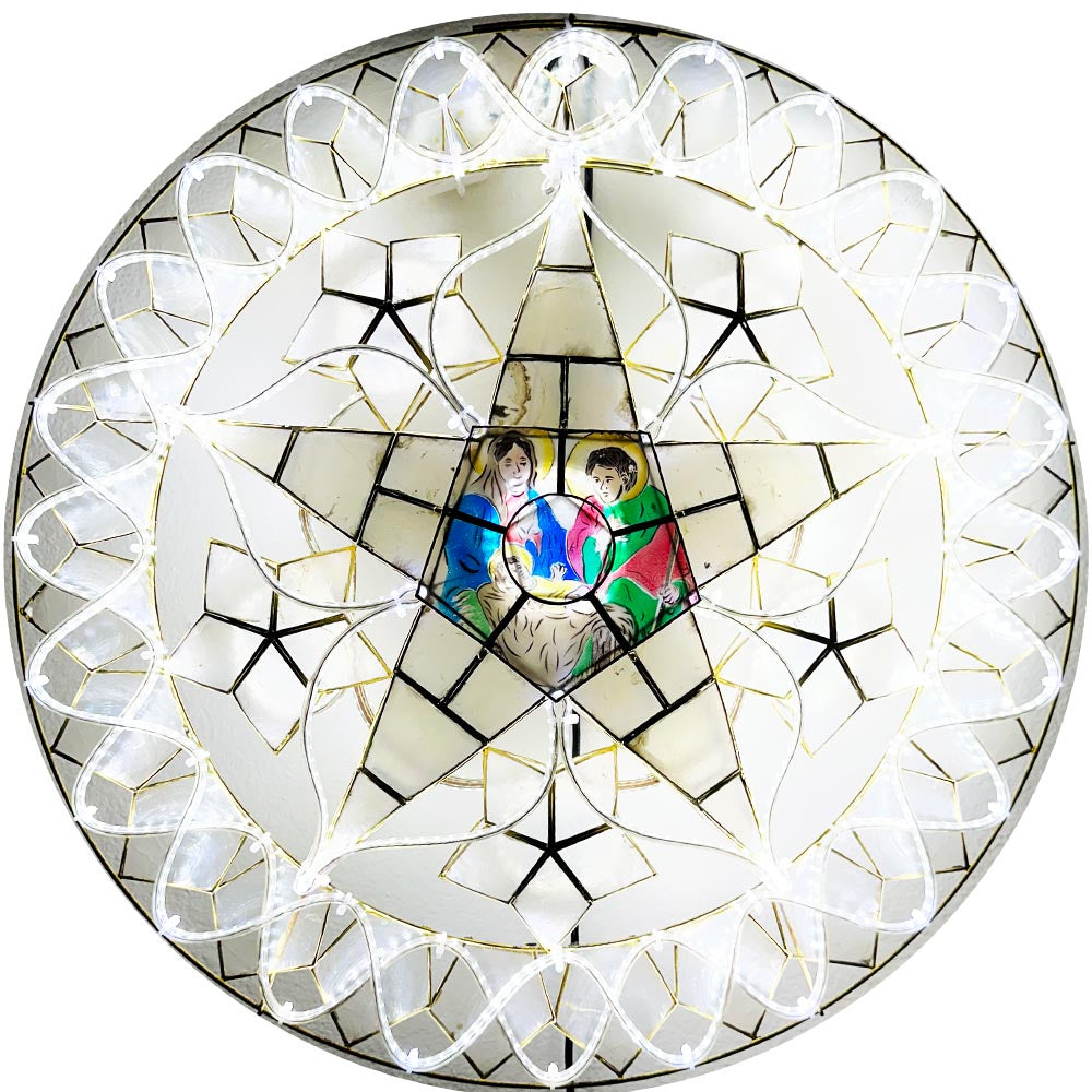 Philippines Christmas Capiz Parol Lantern Star (Tala) Nativity Scene - All White LED Show - Size 24