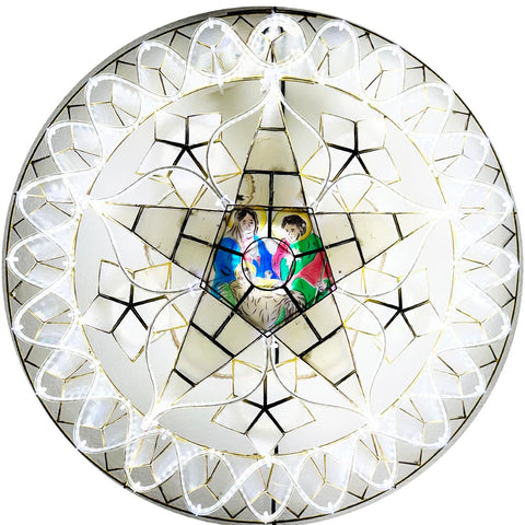 Philippines Christmas Capiz Parol Lantern Star (Tala) Nativity Scene - All White LED Show - Size 24