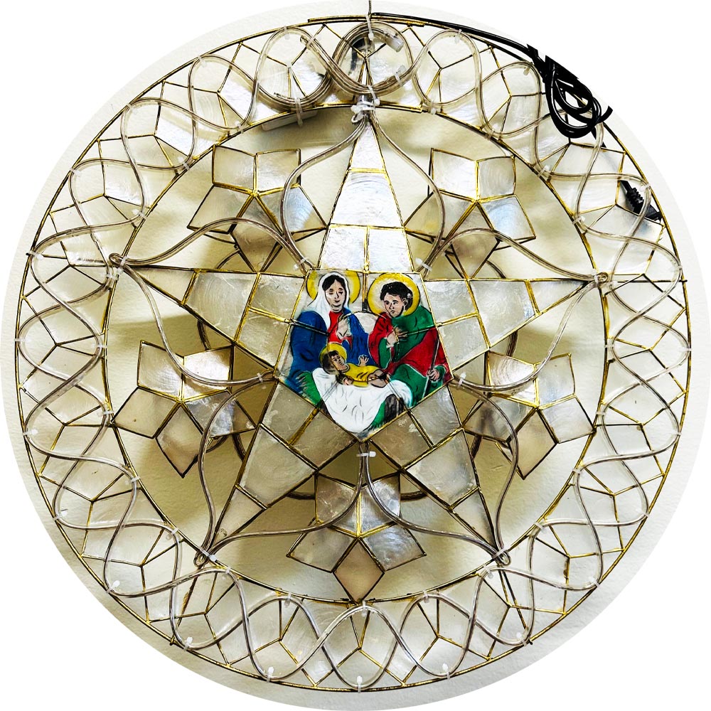 Philippines Christmas Capiz Parol Lantern Star (Tala) Nativity Scene - All White LED Show - Size 24" / 2 KG / 110 V (CY14)