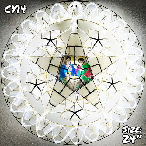 Philippines Christmas Capiz Parol Lantern Star (Tala) Nativity Scene - All White LED Show - Size 24