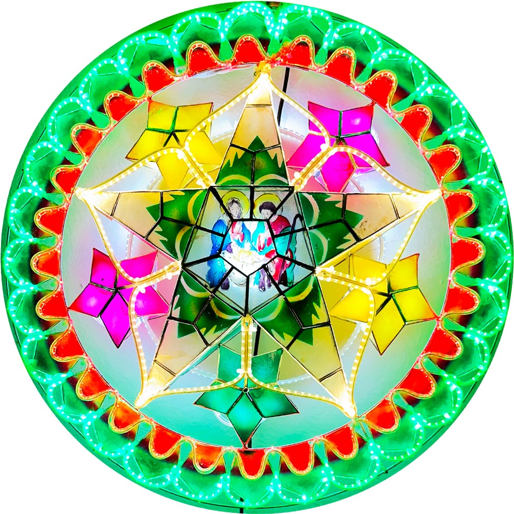 Philippines Christmas Capiz Parol Lantern Star (Tala) Nativity Scene - Green / Red / White LED Show - Size 24" / 2 KG / 110 V (CY15)