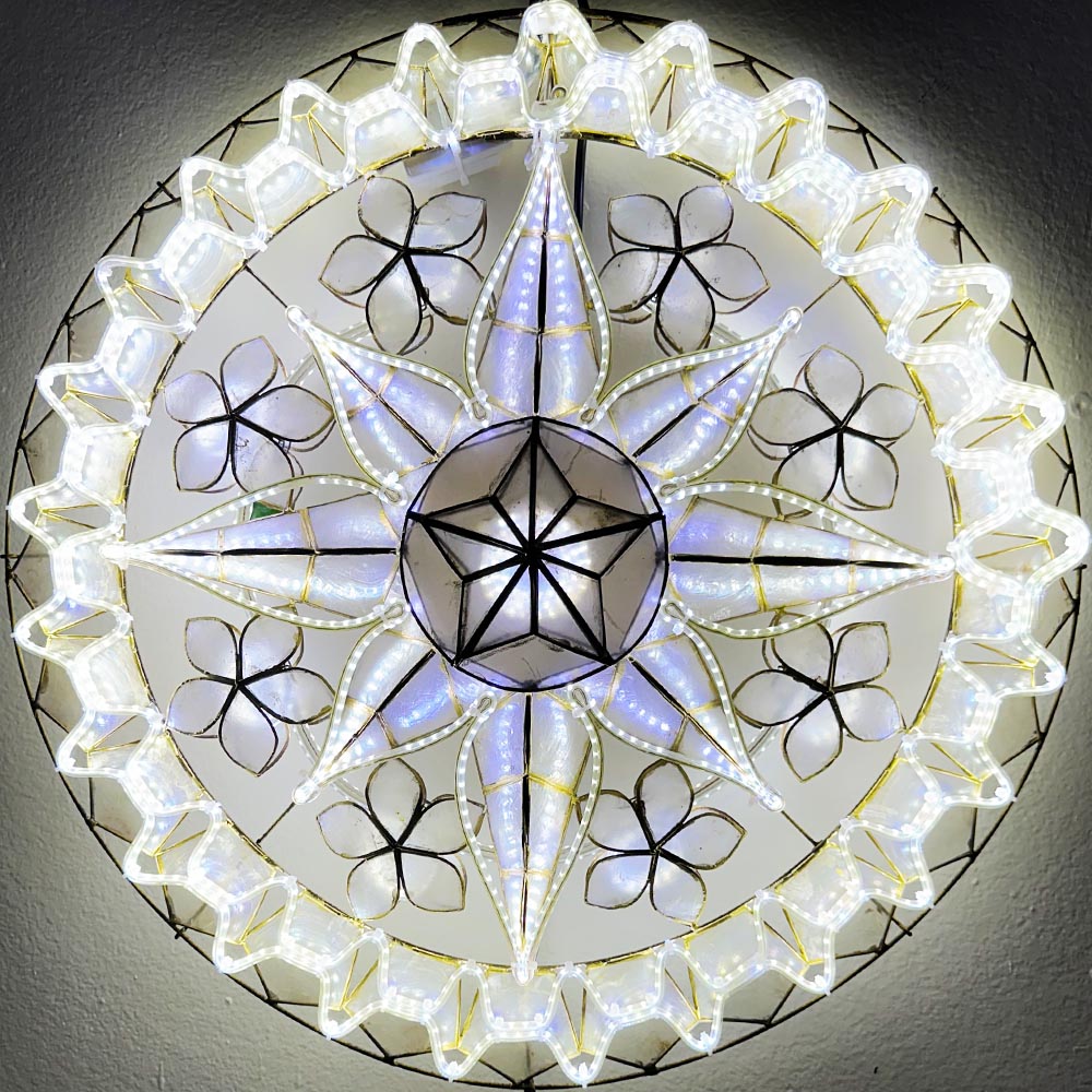 Philippines Christmas Capiz Parol Lantern Star (Tala) - WHITE ONLY LED Show - Size 24" / 2 KG / 110 V (CY41)