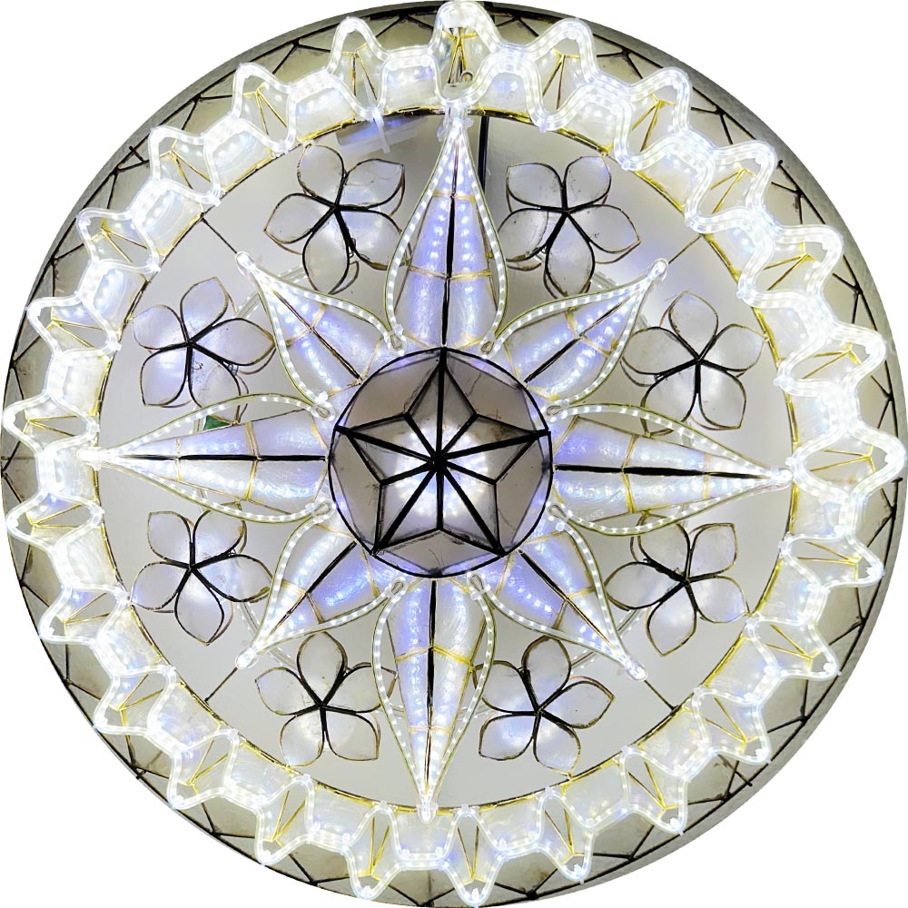 Philippines Christmas Capiz Parol Lantern Star (Tala) - WHITE ONLY LED Show - Size 24" / 2 KG / 110 V (CY41)