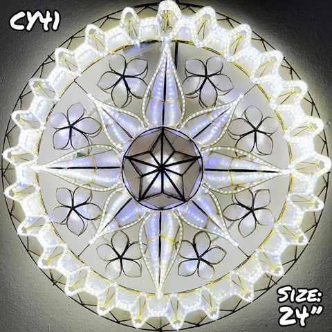 Philippines Christmas Capiz Parol Lantern Star (Tala) - WHITE ONLY LED Show - Size 24