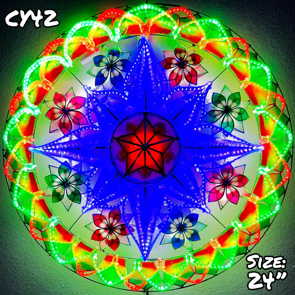 Philippines Christmas Capiz Parol Lantern Star (Tala) - Red / Green / Blue / White LED Show - Size 24" / 2 KG / 110 V (CY42)